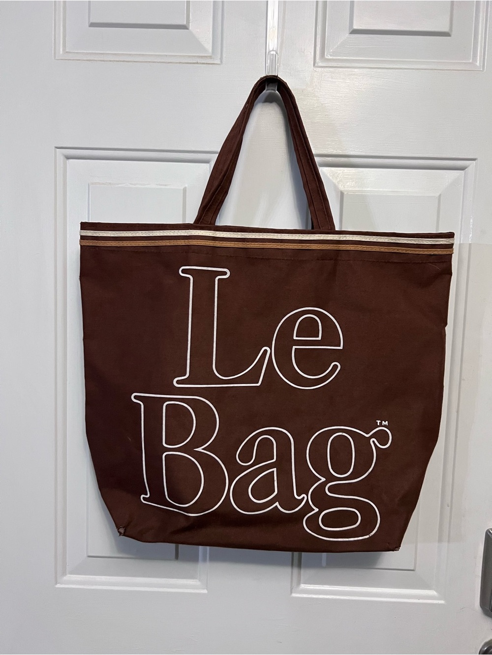Vintage Le Bag Large Brown Canvas Tote Beach Bag 17x20 Interior Zip Pocket
